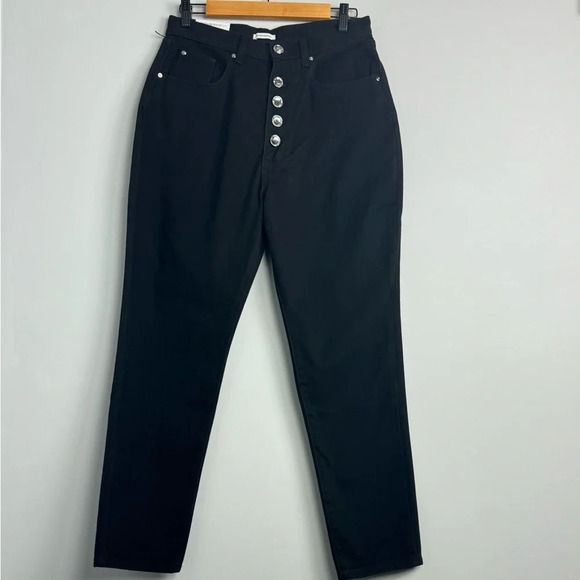 Nwt WEWOREWHAT Denim THE DANIELLE with crystal button fly pants in Black Size 30 - Picture 2 of 11